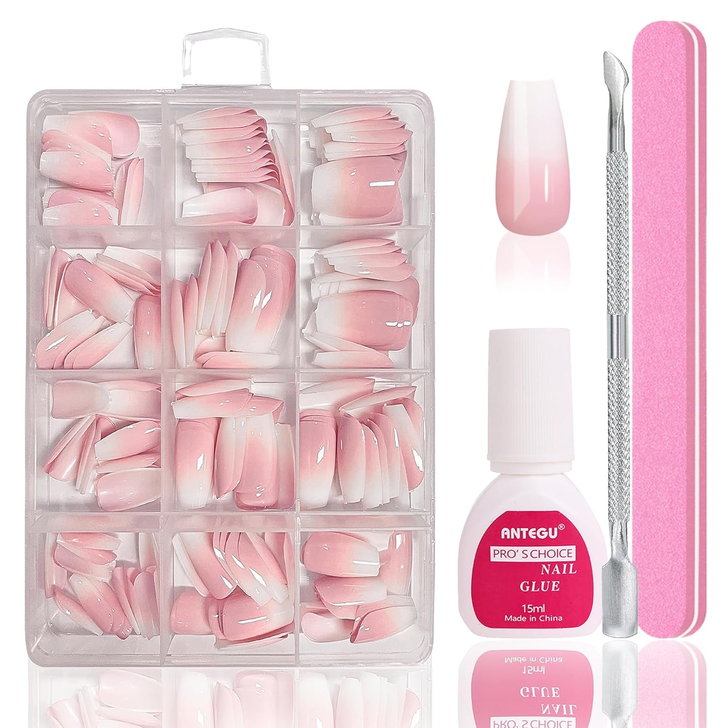 Juego de Uñas Postizas Bailarina - 240 Piezas Delicadas Uñas Postizas Rosa Lila, Pegamento de Cobertura Completa en Uñas Postizas, Juego de Puntas de Uñas Postizas para Manicura y Arte de Uñas para Mujeres y Niñas (Rosa Lavanda)