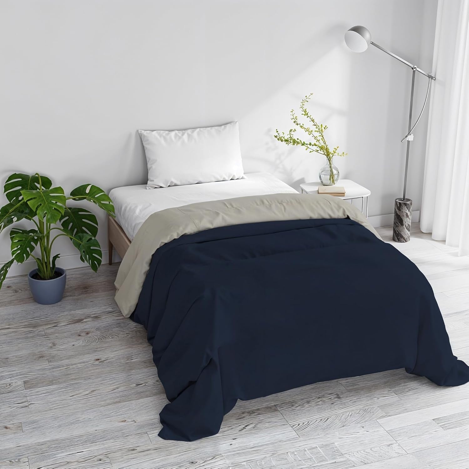 Edredón básico de invierno, liso y forrado, verde oscuro/crema, 200X245Cm Edredones y edredones Naty Shop Azul oscuro/gris claro 160X245Cm