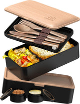Umami Fiambrera para Adultos, Fiambrera Bento Apilable con 4 Cubiertos y Compartimentos, Fiambrera para Adultos, Ensaladera para Llevar, Fiambrera para Picnic/Oficina, Gris Antracita, Cajas de Conservación de Alimentos 1500ml Naty Shop Haya Negra L - 1200 Ml