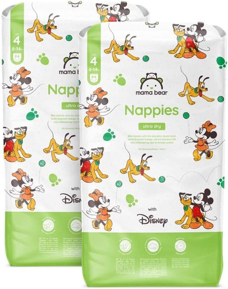 Mama Bear Disney Pañales Ultra Dry Talla 4 (8-14kg), Blanco, 84 Piezas (1 Paquete) Naty Shop Talla 4 (8-14kg) Paquete Mensual
