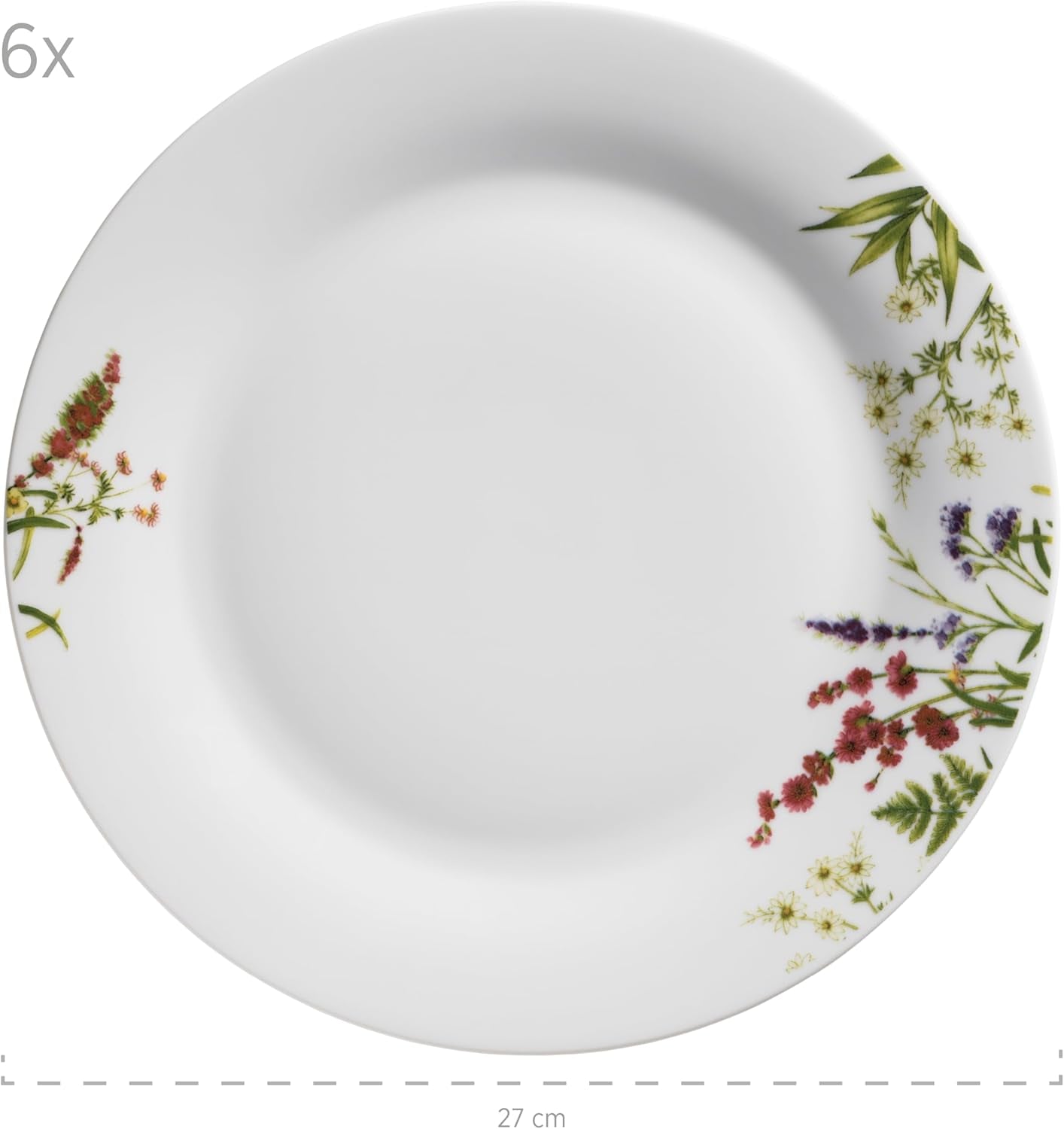 Mäser Herbal Garden Vajilla con detalles florales para 4 personas, 18 piezas, incluye platos llanos, hondos y de postre, porcelana, blanco