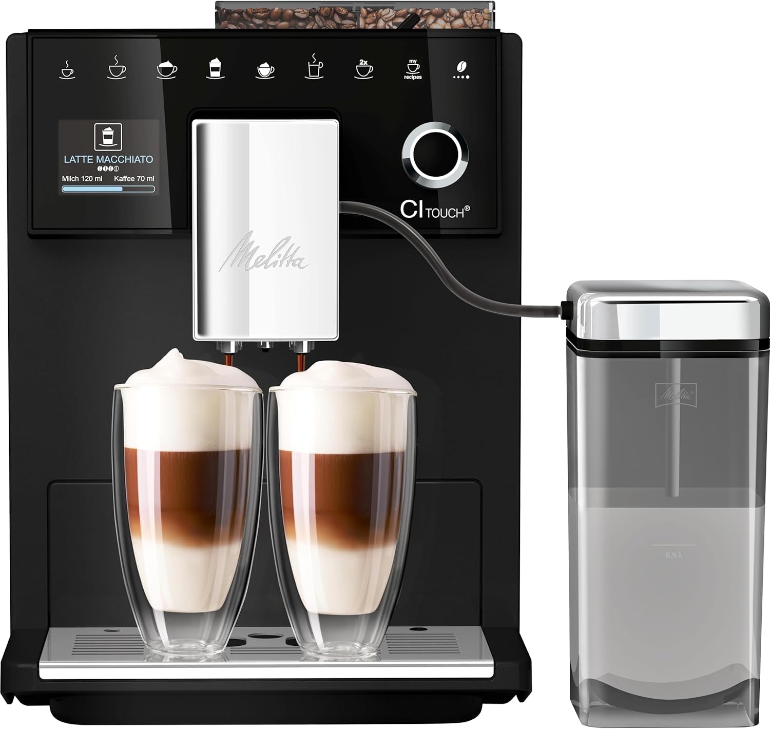 Melitta CI Touch: cafetera espresso totalmente automática con sistema de leche, cafetera espresso con molinillo de café integrado y espumador de leche, p. para espresso o capuchino, plateado