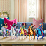 Unicorn River Unicorn Academy - Unicornio Isabel original de 28 cm de alto de la serie de Netflix, con melena y cola reales, brida, silla y cepillo extraíbles, para niños a partir de 4 años