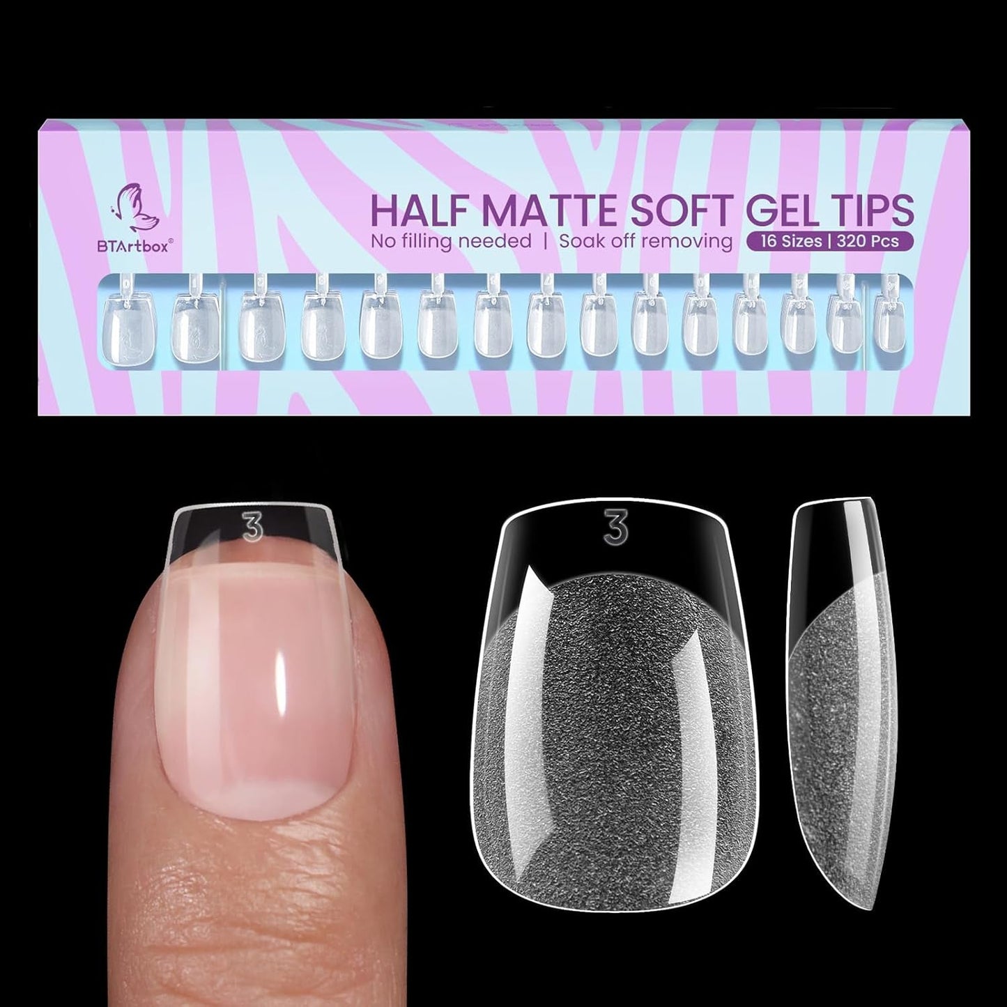 Btartbox Puntas de uñas extra cortas de almendra - Gel de cobertura completa X Puntas de uñas de gel suave XS - Semimate preformado para salón de uñas anchas 320 piezas