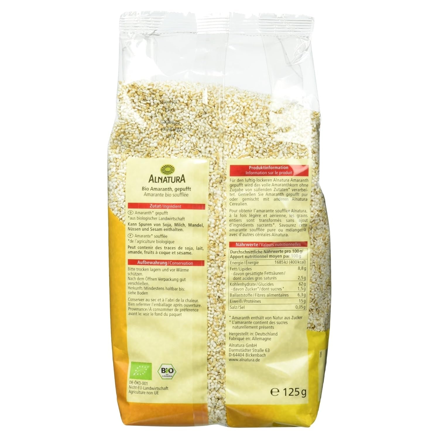 Amaranto expandido orgánico, 125g