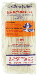 Fideos de arroz - tailandeses, fideos de cinta de arroz de 3 mm de ancho, hechos con harina de arroz - 17 x 400 g
