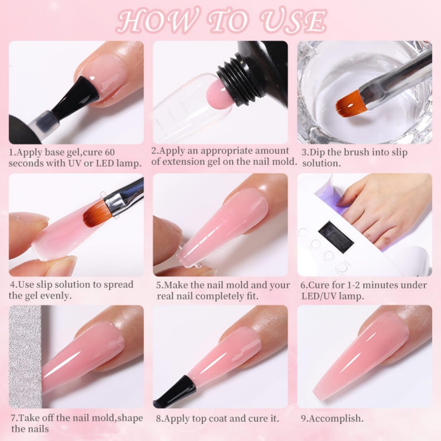 GZMAYUEN Poly Nail Gliding Solution 30ml * 2 Gel de extensión de uñas Gel de extensión de poliéster líquido - Solución de deslizamiento fácil de bricolaje con cepillo