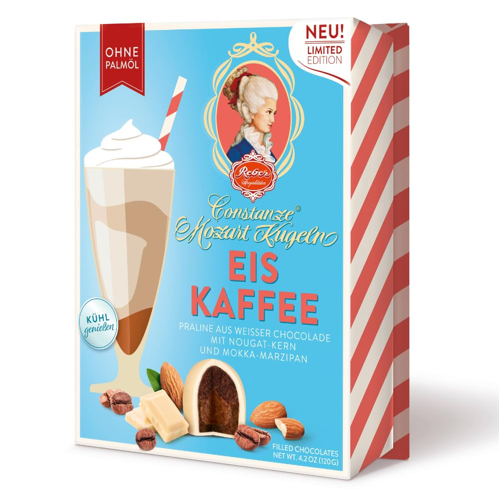 Reber Bolitas Mozart con chocolate negro, pack de 6 con mazapán y turrón, vegano - 1 x 120 g