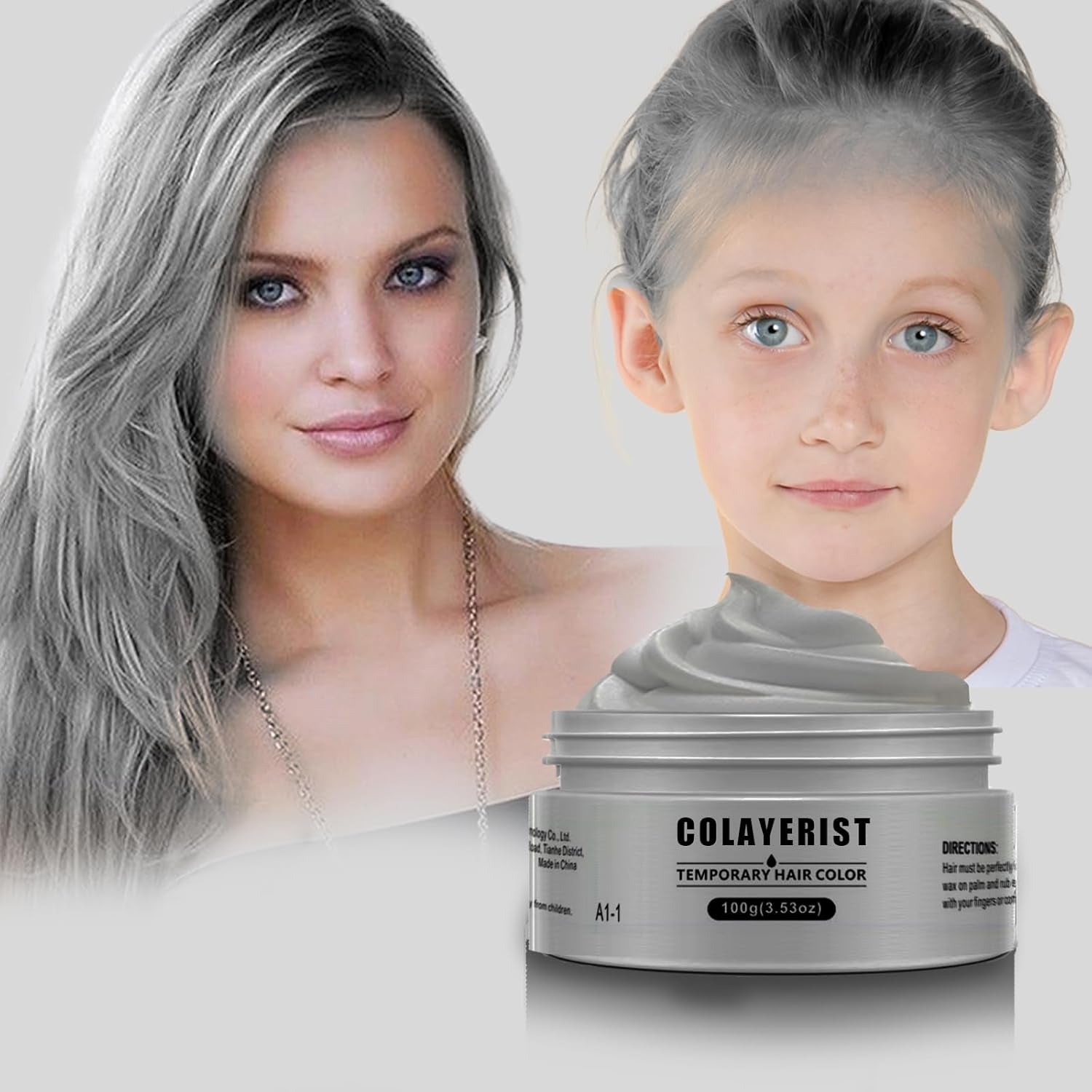 COLAYERIST Cera para tinte de cabello negro lavable temporal para hombres y mujeres Máscara para el cabello para fiestas o cosplay Productos para teñir el cabello sin desorden Naty Shop Tinte para el cabello Gris plateado
