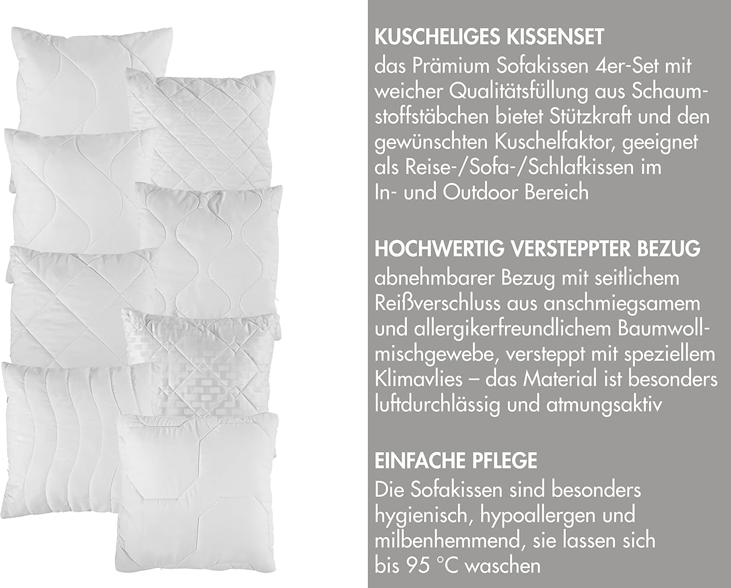 Traumnacht Cómoda almohada para ruleta, Juego de 4 almohadas, Con funda acolchada y relleno de espuma, 40 X 40 cm, Certificado Oeko-Tex, Fabricadas según el estándar de calidad alemán Naty Shop almohadas estándar