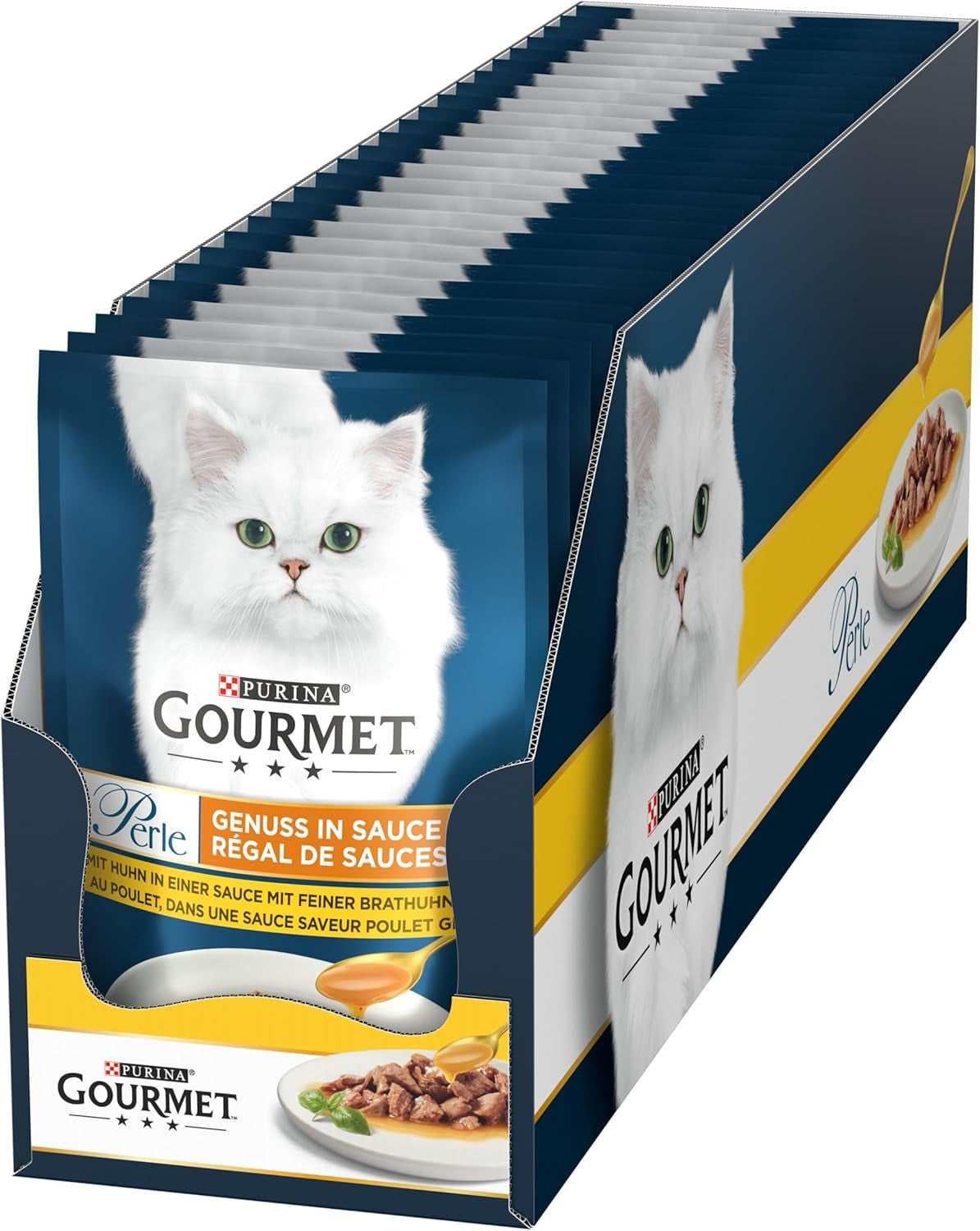 Gourmet Perle Delight comida húmeda para gatos en salsa con pollo, paquete de 26 (26 x 85 g)