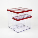 Rotho Loft Juego de 5 Botes de Conservación con Tapa, Diferentes Tamaños, Plástico Alimentario (PP) Sin BPA, Transparente/Rojo, (21,4 x 21,4 x 23,5 cm)