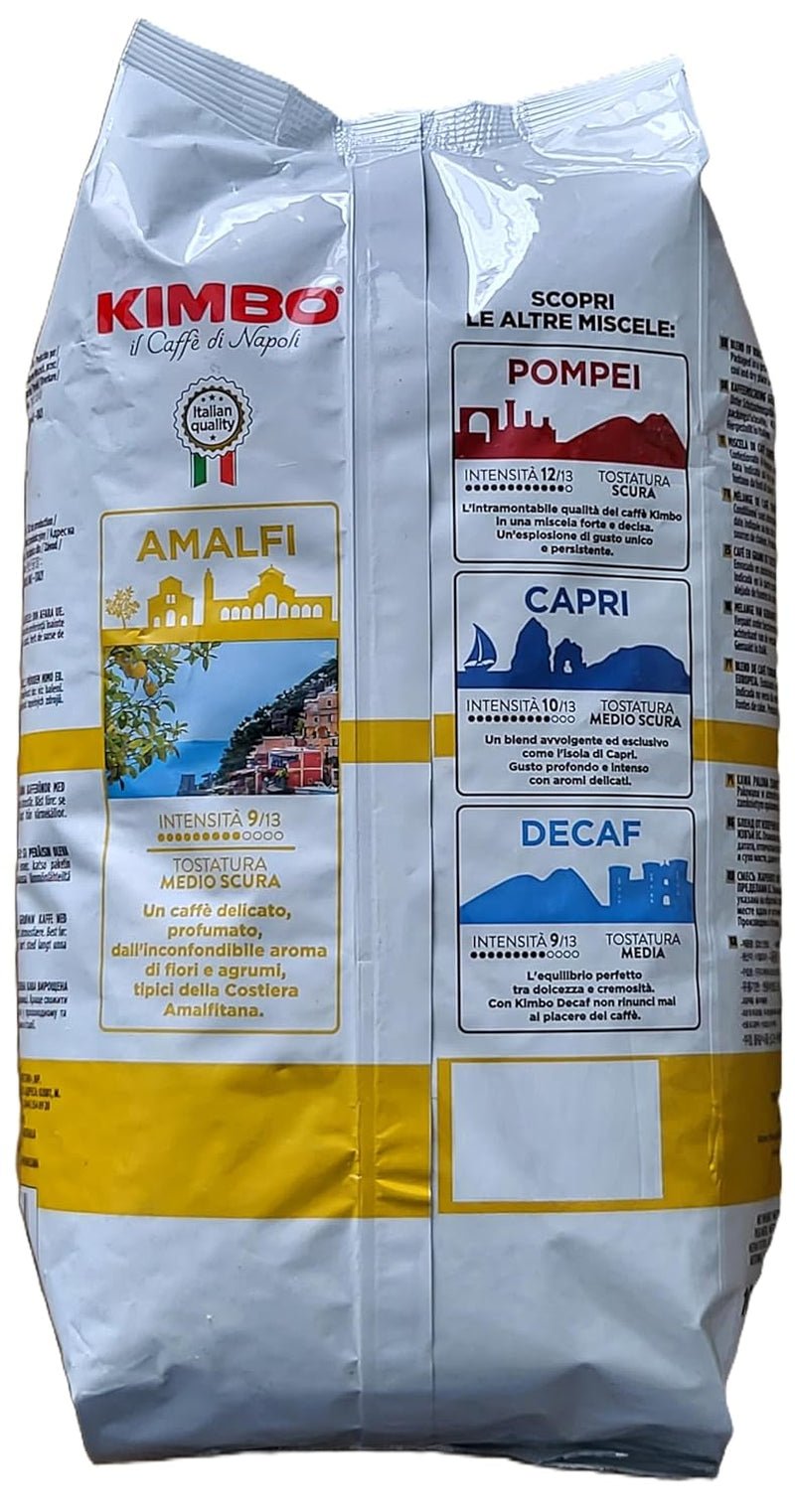 Café Amalfi entero en grano (100% Arábica), tostado medio, bolsa de 1 kg