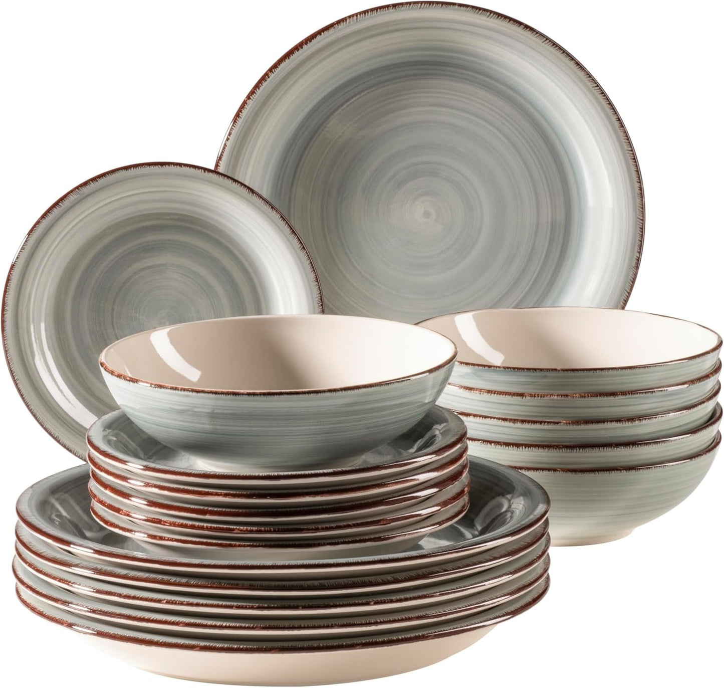 MÄSER 931875 Bel Tempo II Vajilla para 6 personas con aspecto vintage moderno, servicio de mesa de 18 piezas, vajilla de cerámica pintada a mano, gres, azul humo