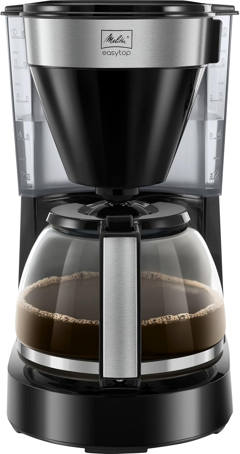 Melitta Easy Top - Cafetera espresso con filtro y jarra de cristal, para hasta 10 tazas de café, negro/acero inoxidable