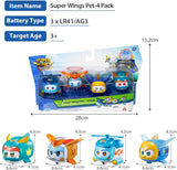 Super Wings Super Pets 4 PCS Shine, Golden Boy, Jerome, Ellie Expresión facial intercambiable Efecto relámpago Juguete portátil para niños de 3 4 5 6 7 8 años Figuras de acción de 2 pulgadas Naty Shop