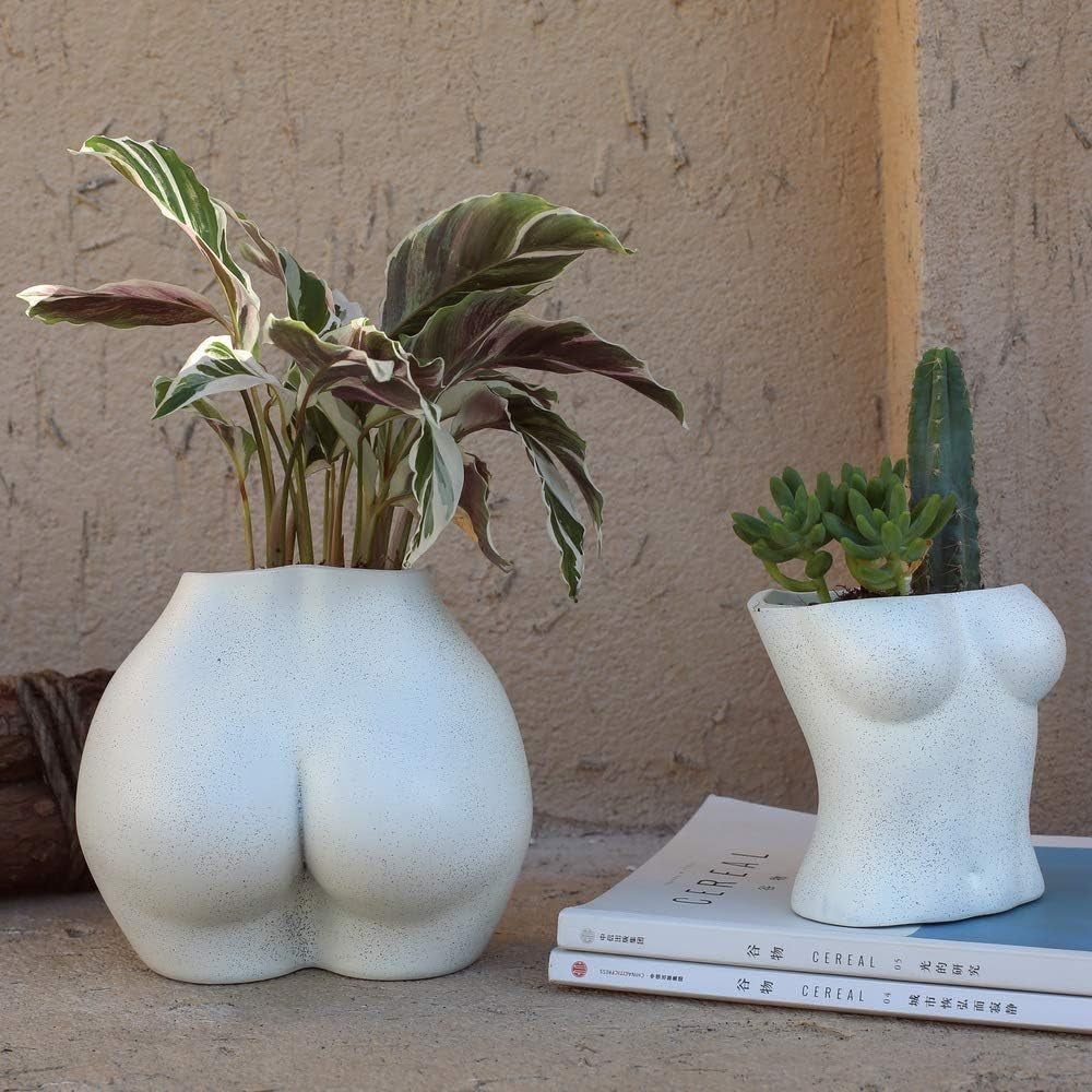 Jarrón de cuerpo artificial, maceta de cuerpo femenino con agujeros de drenaje, maceta moderna de resina, diseño bohemio moderno, planta artificial en maceta para decoración de interiores