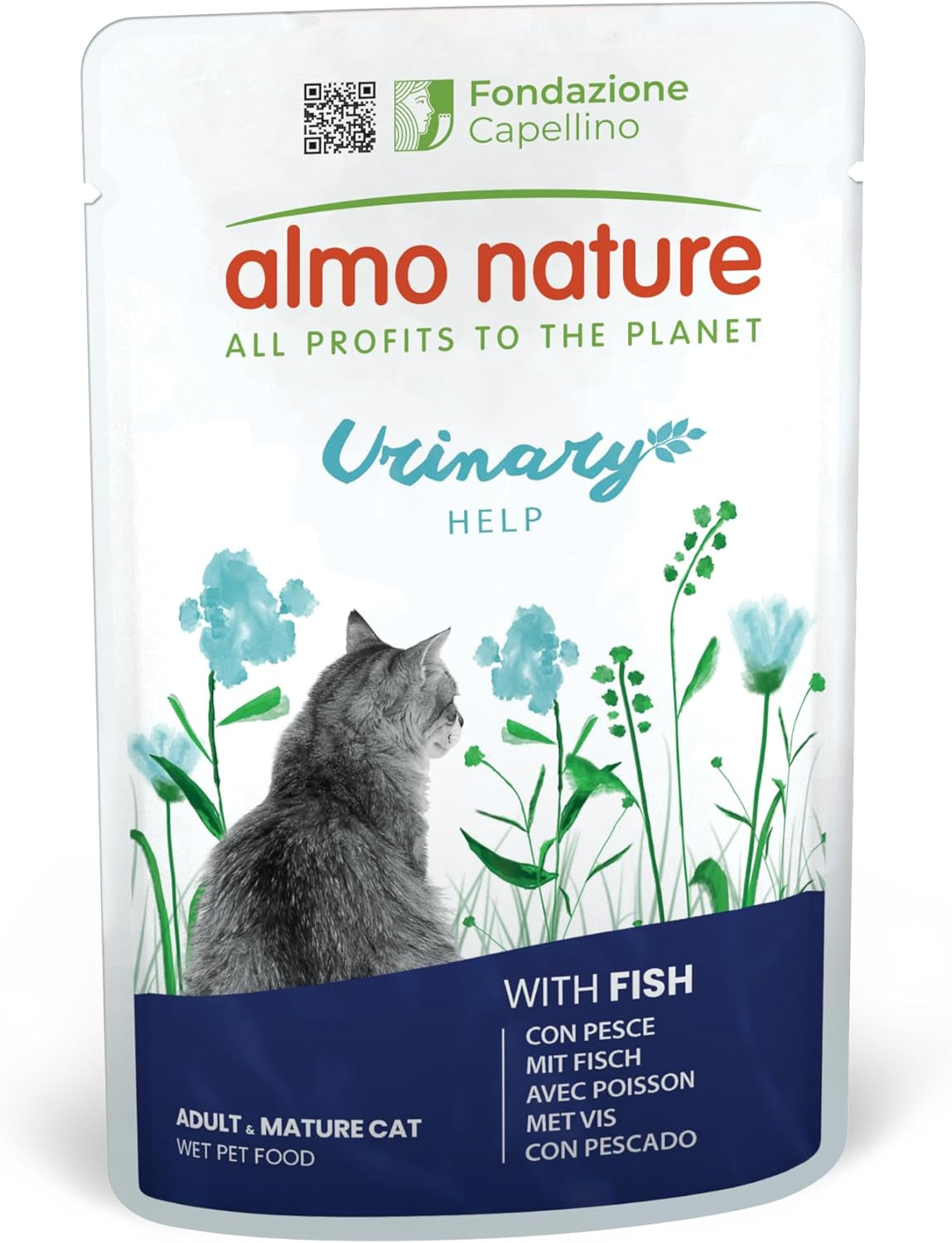 Almo Nature Functional Urinary Help - Nassfutter für ausgewachsene Katzen mit Fisch - Unterstützung für die Gesundheit der Harnwege - 30 bolsas de 70 g