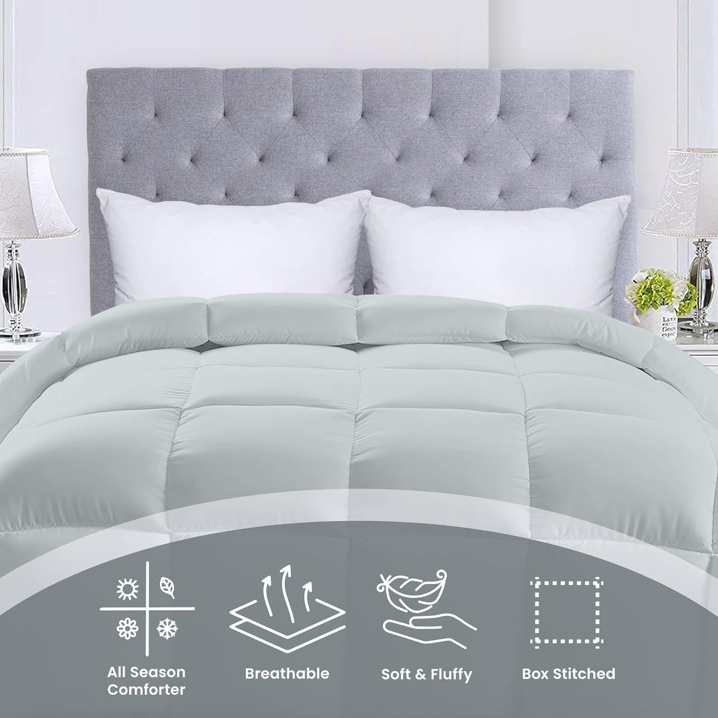 Utopia Bedding Edredón All Season 250g/m² Felpa Relleno de Fibra Siliconada Cama Matrimonio Cosido en Caja (Cama Matrimonial XL Gris Claro) Naty Shop Edredones y Edredones