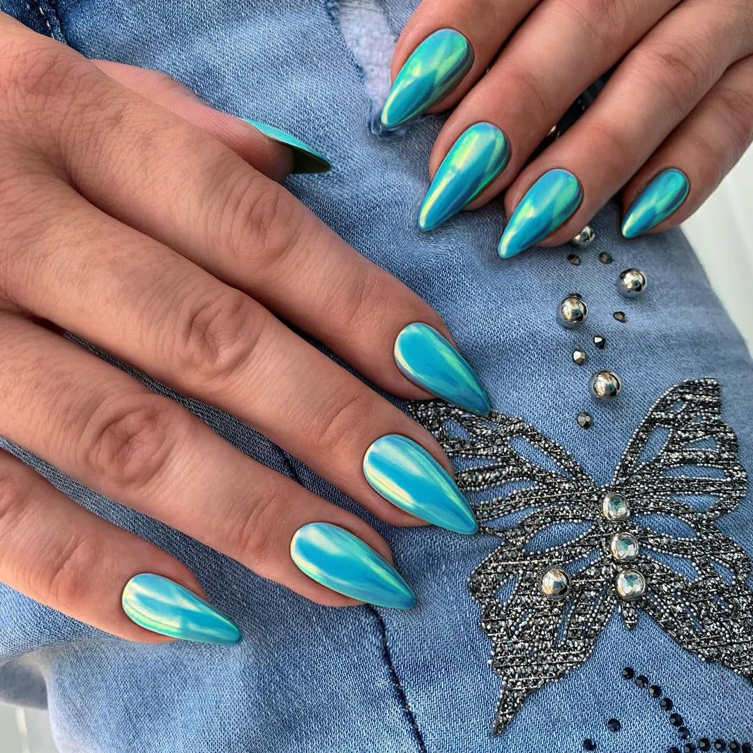 Uñas Cromadas Autoadhesivas - Pegamento Con Brillo Marrón Almendra Mediano En Las Uñas Uñas Postizas Con Brillo Pegamento En Uñas Artificiales Uñas Acrílicas Esmaltadas Para Mujeres 24 Piezas