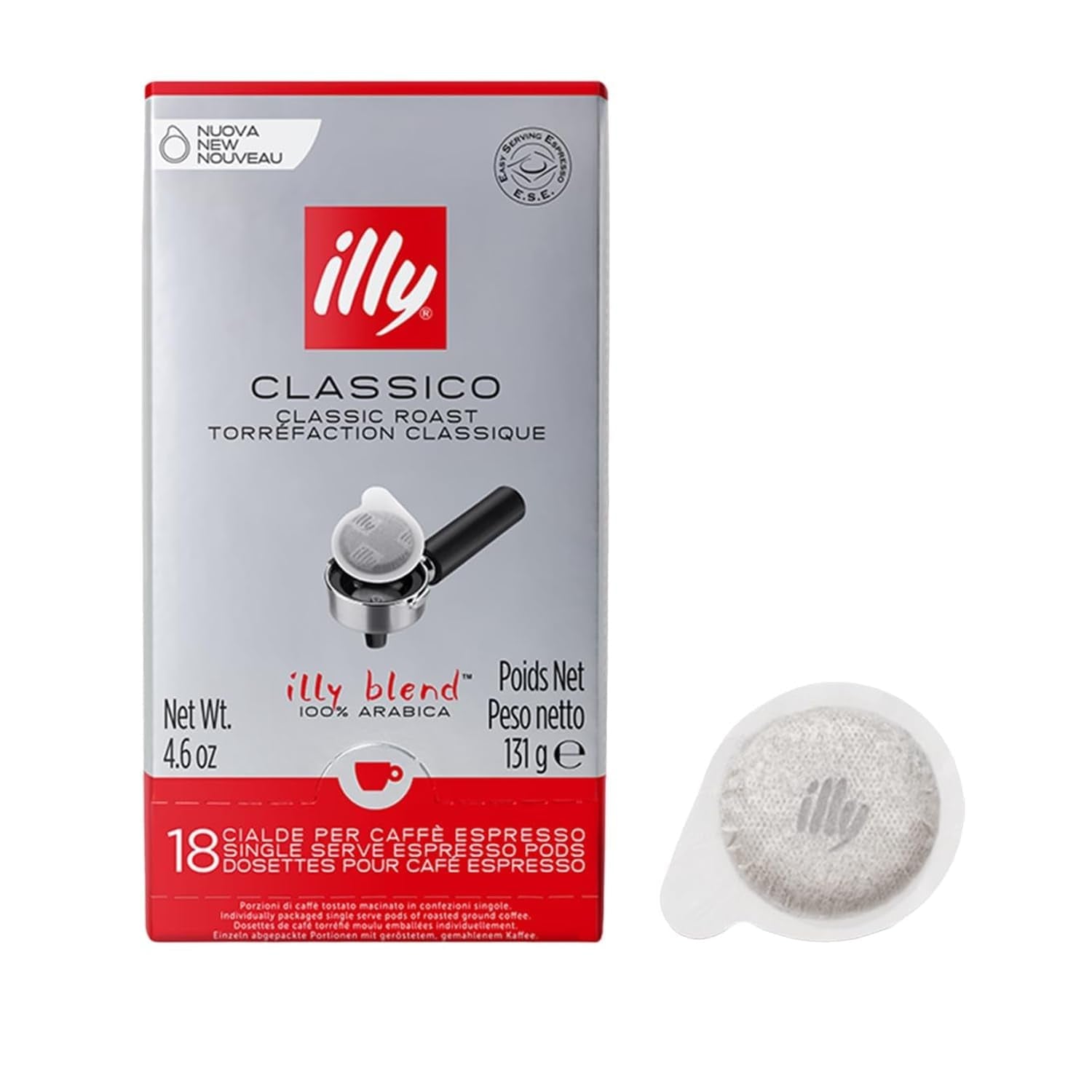 illy, Kaffee E.S.E. Pads Einzeldosis CLASSICO, 100% Arábica con Noten von Orangenblüten und Jasmin, Sanfter Gesmack und Süßer Nachgeschmack, 1 paquete con 18 cápsulas compostierbaren