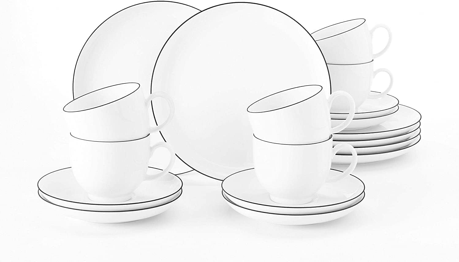 Seltmann Weiden - Lido Black Line - Vajilla de 36 piezas - Porcelana (incluidas 6 tazas de café)