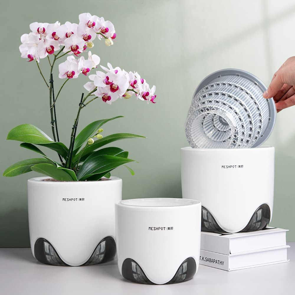 Maceta para orquídeas con orificios de drenaje para trasplantar, excelente circulación de aire, 2 piezas, plástico de doble capa, macetero de cerámica para orquídeas, maceta transparente para orquídeas, decorativa