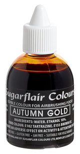 Sugarflair Colorante alimentario con aerógrafo Dorado dorado Colorante alimentario líquido comestible Colorante con aerógrafo Pasteles Muffins Glaseado y decoración de pasteles - 60 ml
