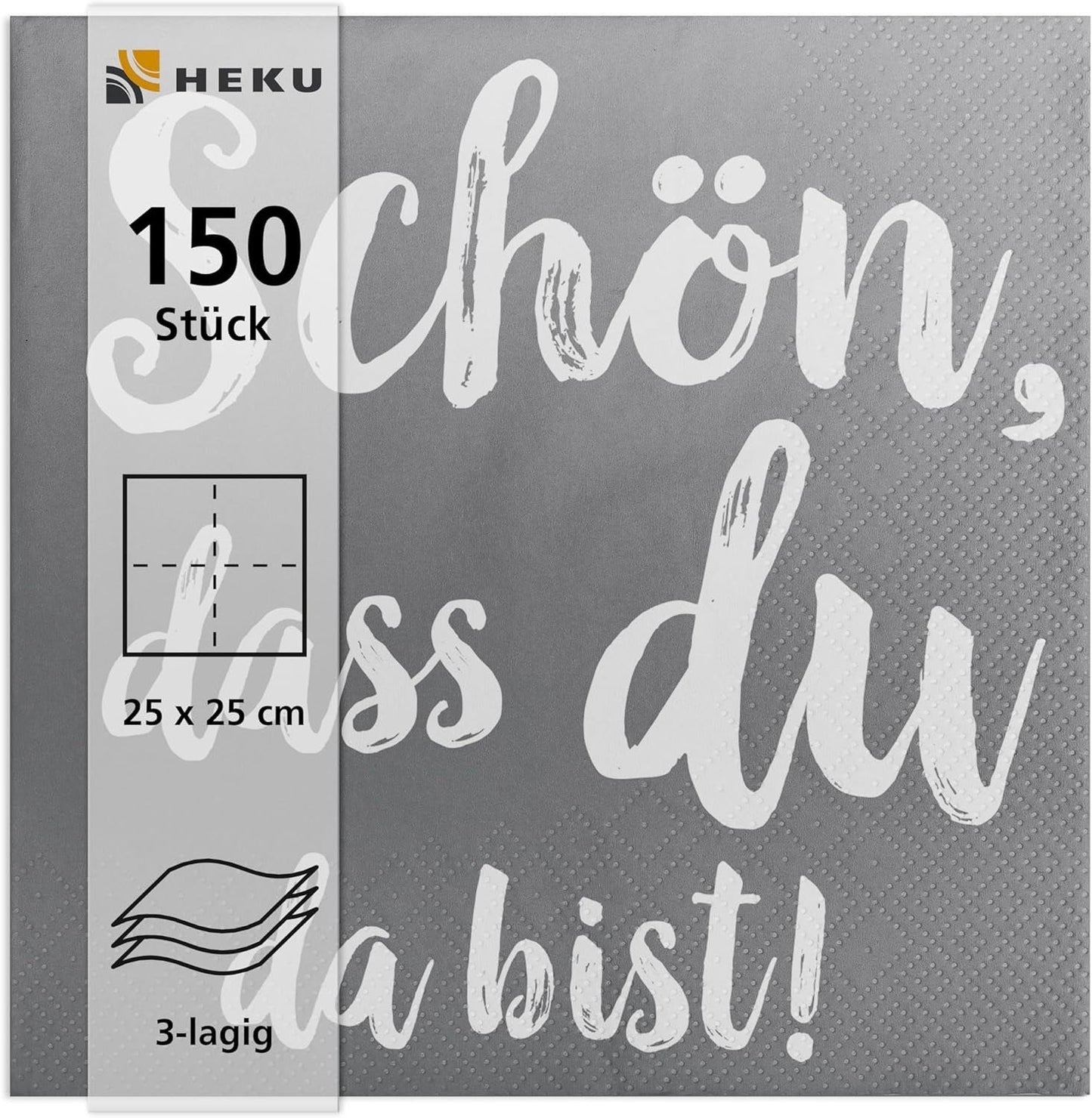 Servilletas de cóctel HEKU 'Schön Dass Du Da Bist', 3 capas, 25X25Cm, 150 piezas I Diseño elegante I Ideal para celebraciones I Prácticamente embalado