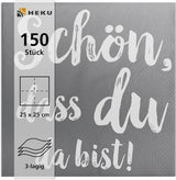 Servilletas de cóctel HEKU 'Schön Dass Du Da Bist', 3 capas, 25X25Cm, 150 piezas I Diseño elegante I Ideal para celebraciones I Prácticamente embalado