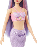 Muñeca Barbie Sirena con Diadema y Cabello Elegante Rosa y Lila, Top de Concha y Aleta de Cola Azul Lavanda, HRR06 Naty Shop Muñecas