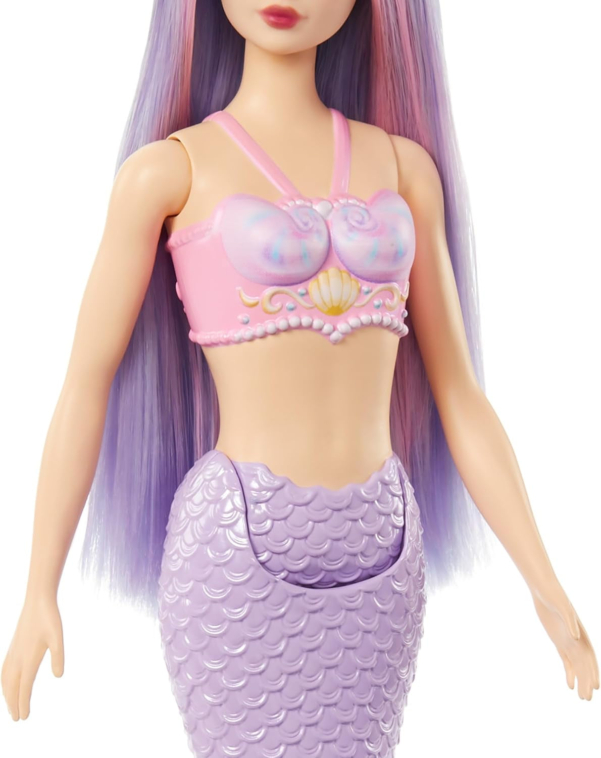 Muñeca Barbie Sirena con Diadema y Cabello Elegante Rosa y Lila, Top de Concha y Aleta de Cola Azul Lavanda, HRR06 Naty Shop Muñecas