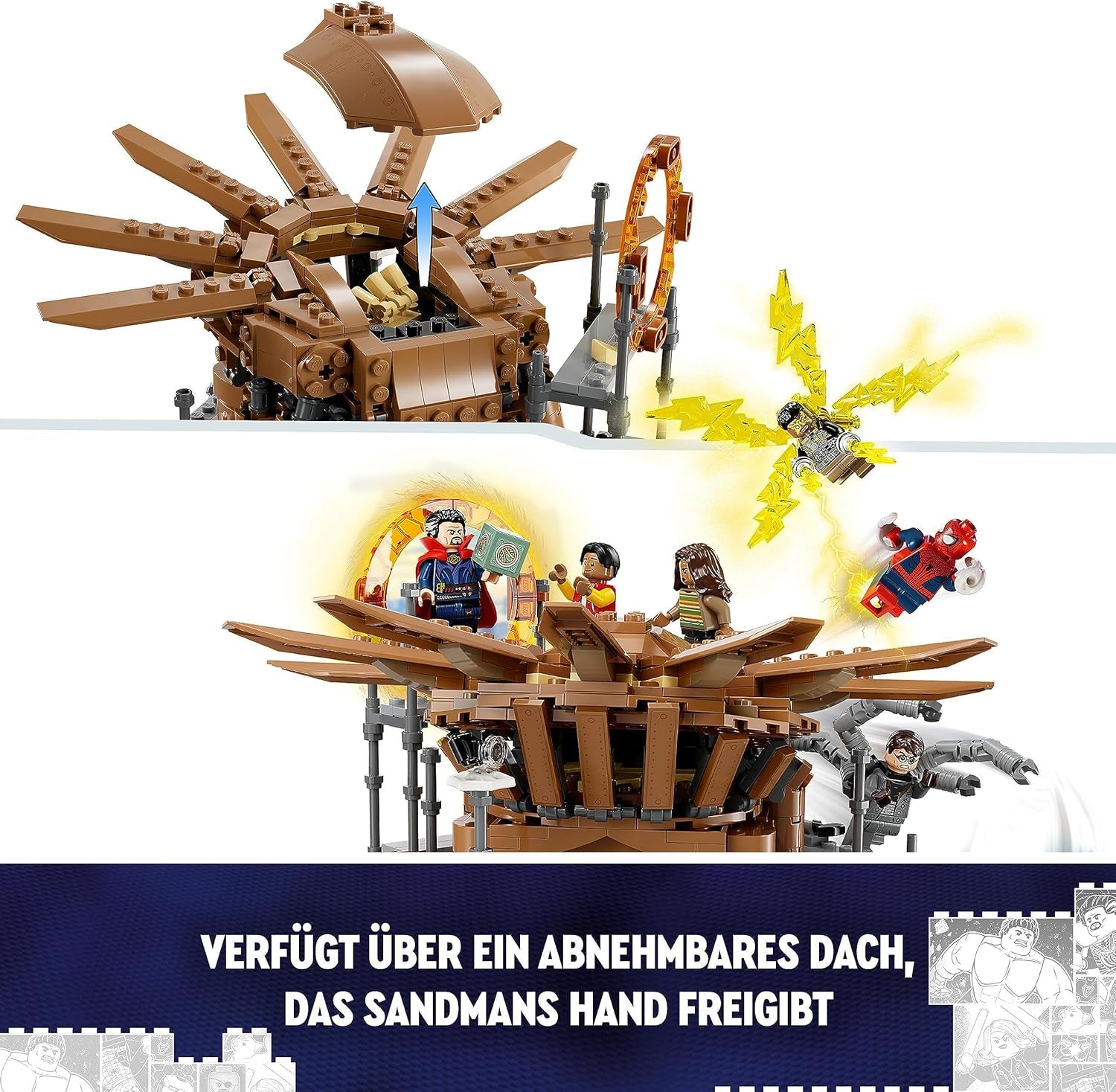LEGO 76261 Marvel El Gran Enfrentamiento de Spider-Man, Spider-Man: No Way Home, set con 3 minifiguras de Peter Parker más el Duende Verde, Electro, Sandman, Ned, Doctor Strange y MJ, modelo coleccionable Juegos de construcción Besuche den LEGO-Store