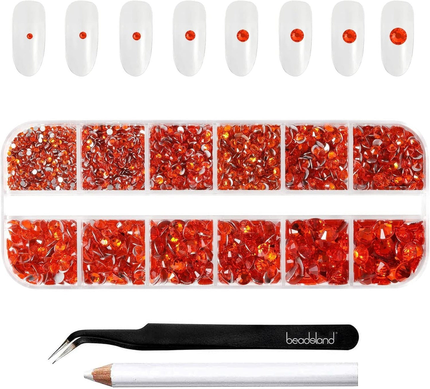 Beadsland 2500 piezas de piedras de cristal para decoración de uñas con parte trasera plana, piedras preciosas para trabajos manuales de 8 tamaños SS4 ~ SS30 con pinzas y puntas (Kristall Weiss)