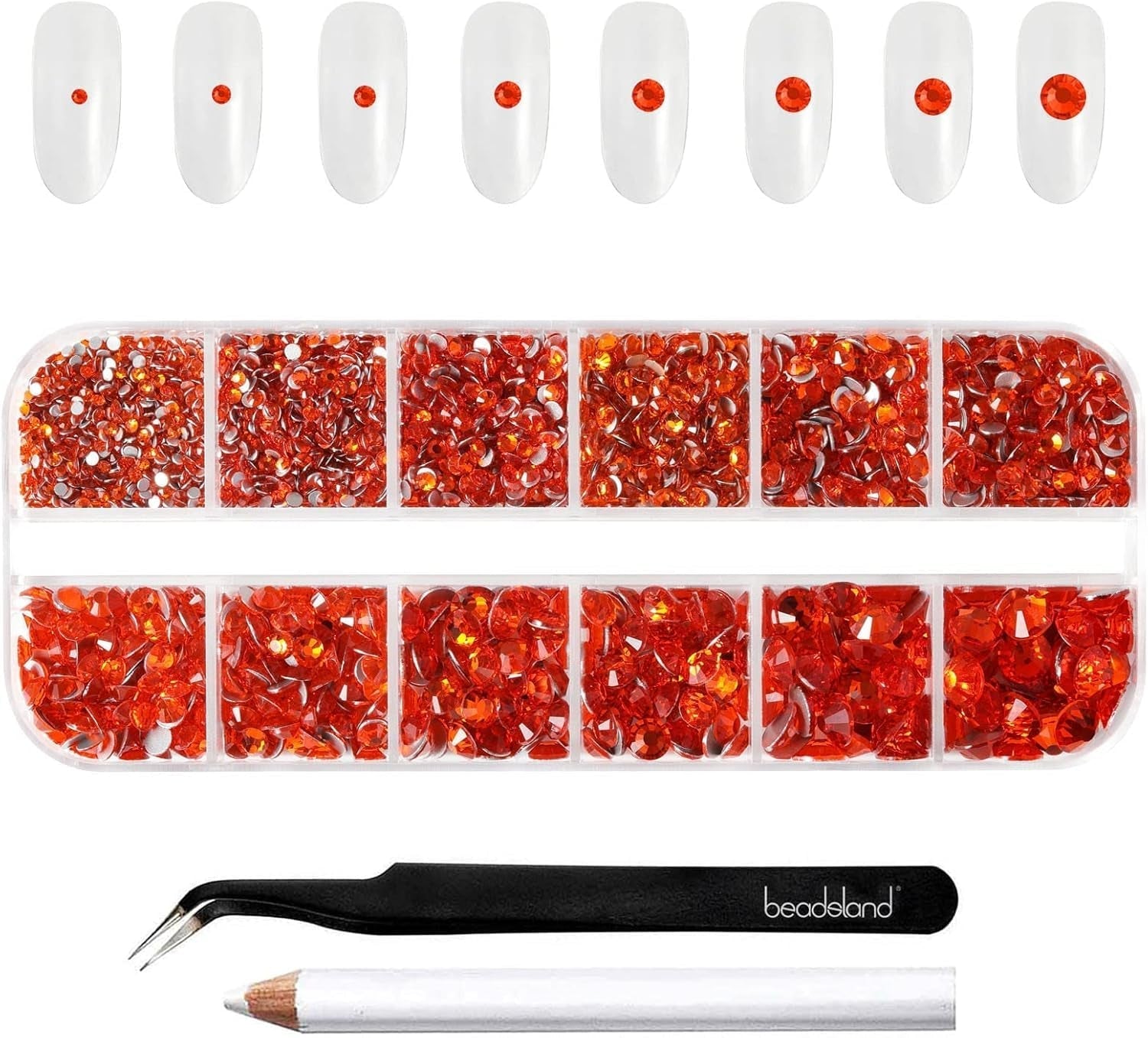 Beadsland 2500 piezas de piedras de cristal para decoración de uñas con parte trasera plana, piedras preciosas para trabajos manuales de 8 tamaños SS4 ~ SS30 con pinzas y puntas (Kristall Weiss)