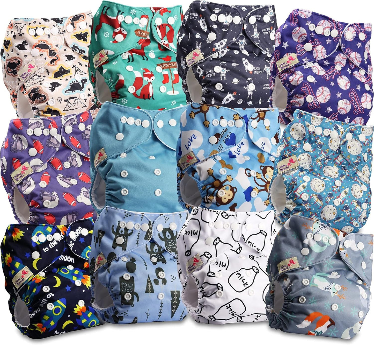 Littles and Bloomz FLP2-0406 Pañal reutilizable con clip estándar, 4 pañales