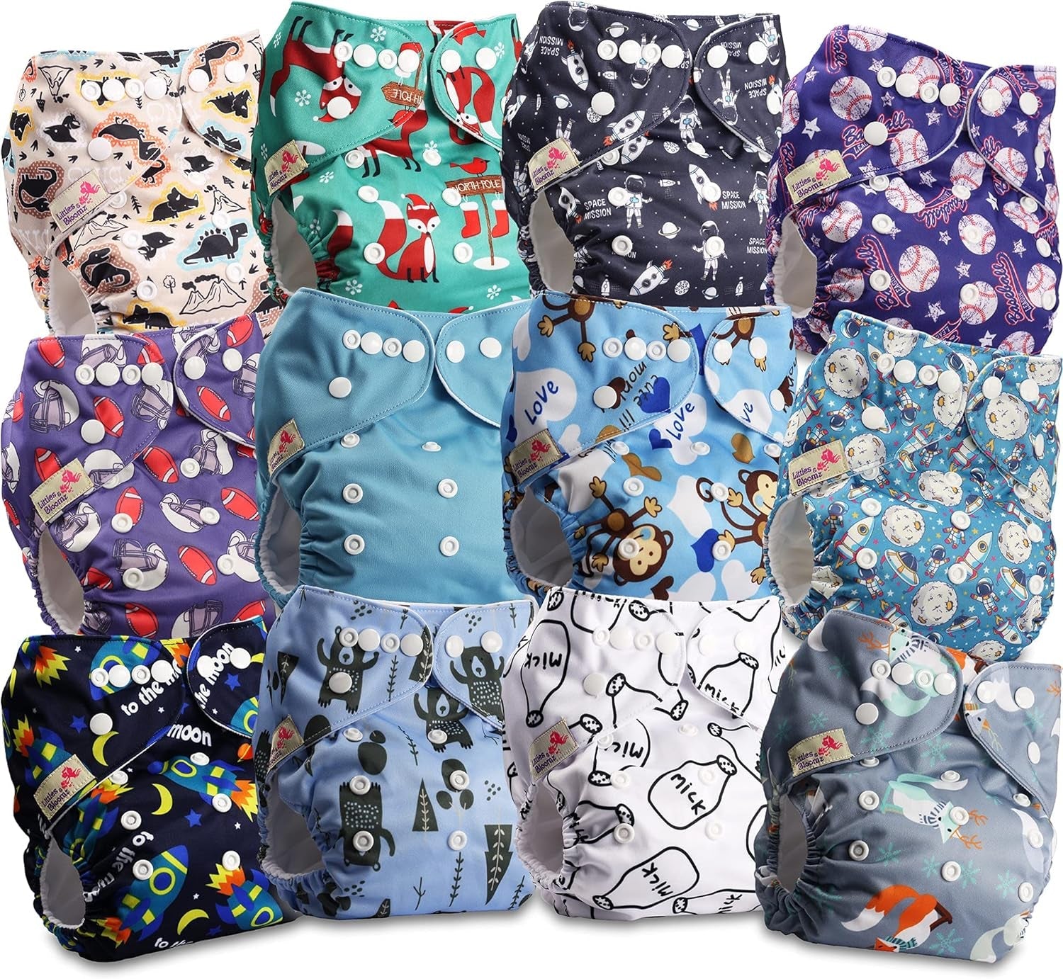Littles and Bloomz FLP2-0406 Pañal reutilizable con clip estándar, 4 pañales