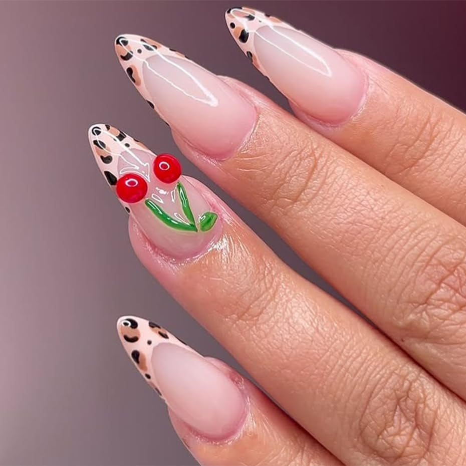 Mouyouglow-uñas largas Stiletto, color blanco lechoso, degradado, purpurina rosa, uñas postizas frescas con pegamento, uñas artificiales con purpurina rosa ombré