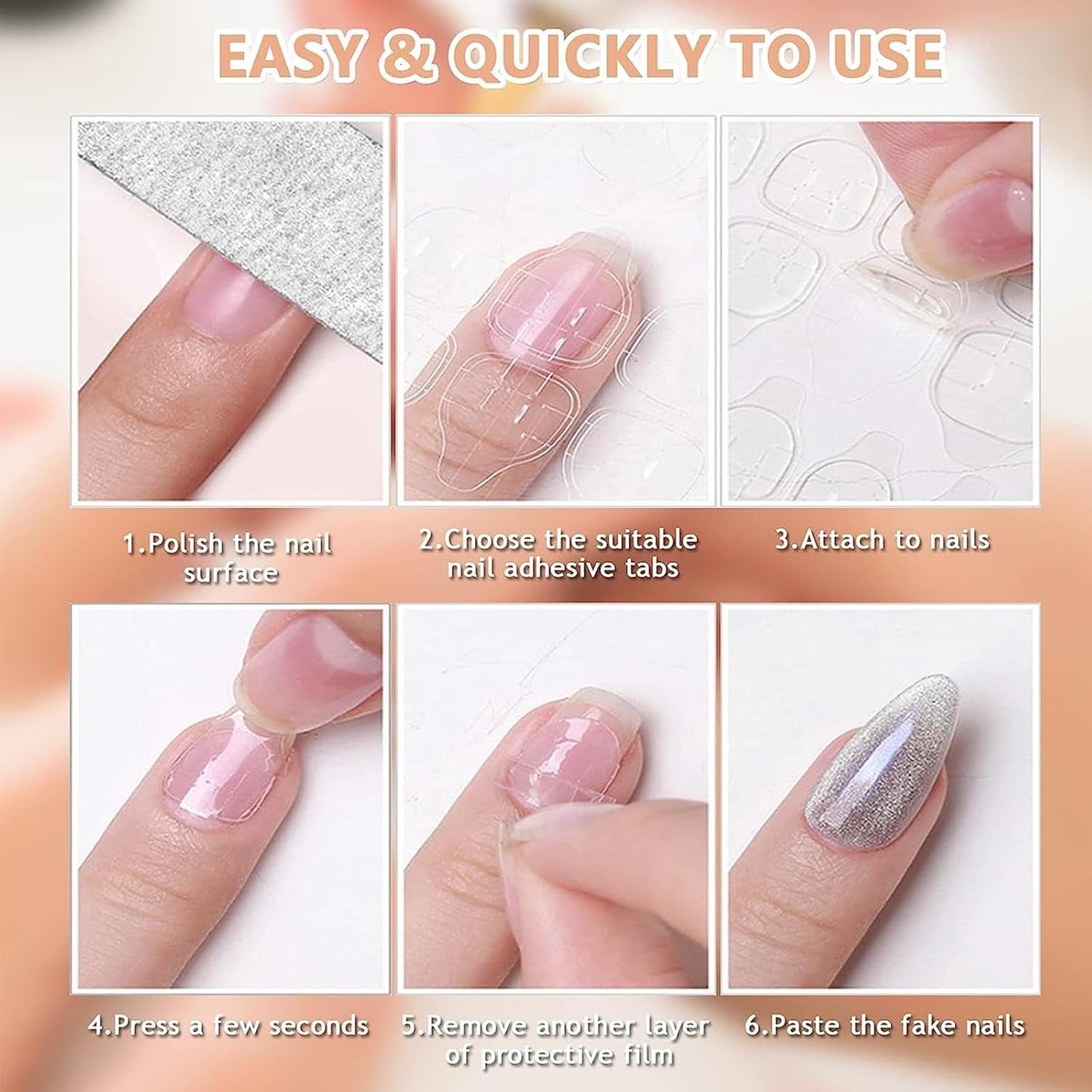 100 plantillas para decoración de uñas, plantillas de modelado autoadhesivas con 4 hojas de almohadillas adhesivas transparentes para uñas y 3 limas de uñas, accesorios de extensión de uñas de gel para uñas artificiales