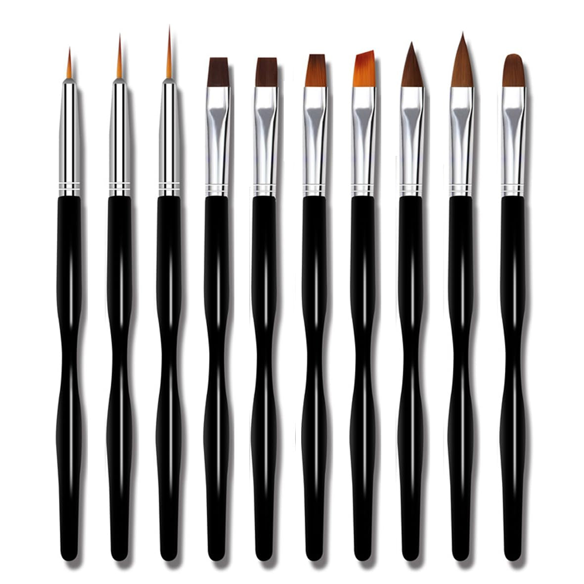 Juego de pinsel para decoración de uñas, 10 piezas de pinsel Malerei de Nageldesign, pinsel de diseño de arte de uñas profesional, pinsel de delineador fino para uñas, negro