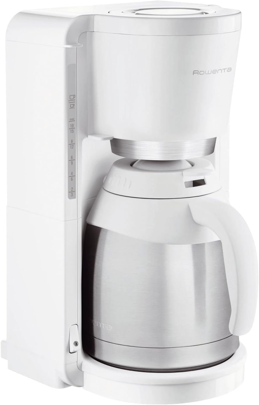 Cafetera de filtro Rowenta CT3811 Adagio Milano | Con jarra térmica de acero inoxidable | 10-15 tazas | Apagado automático | Blanco/Acero inoxidable