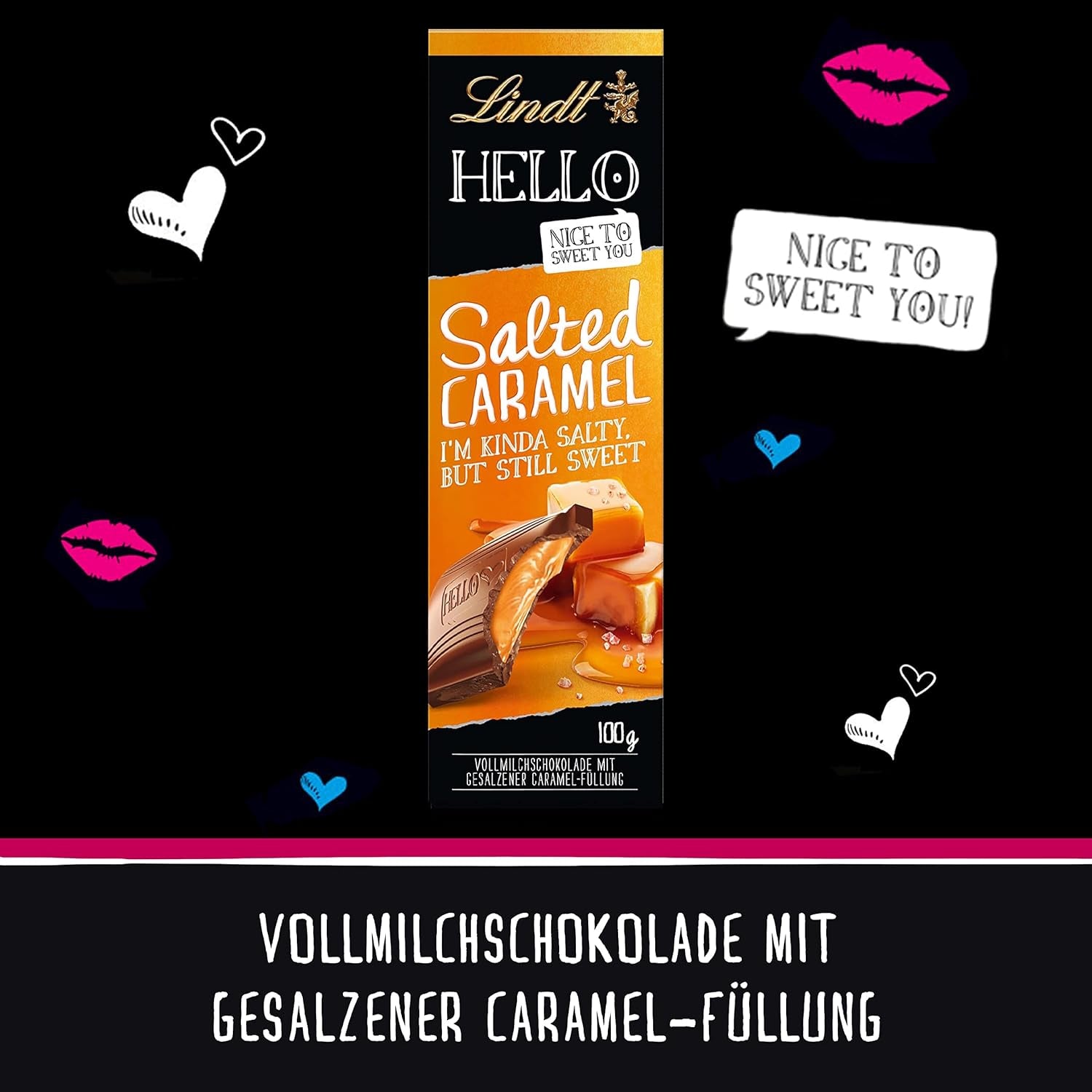 HOLA Chocolate con caramelo salado | Barra 100g | Chocolate con leche con relleno de caramelo salado | Barra de chocolate | Regalo de chocolate (paquete de 5)