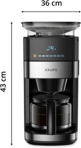 Máquina de café espresso Krups KM8328 Moler con molinillo | Temporizador de 24 horas | Contenedor de cereales 180 g | Capacidad 1,25 l para hasta 15 tazas de café | Función de apagado automático | 3 configuraciones de molienda | Negro