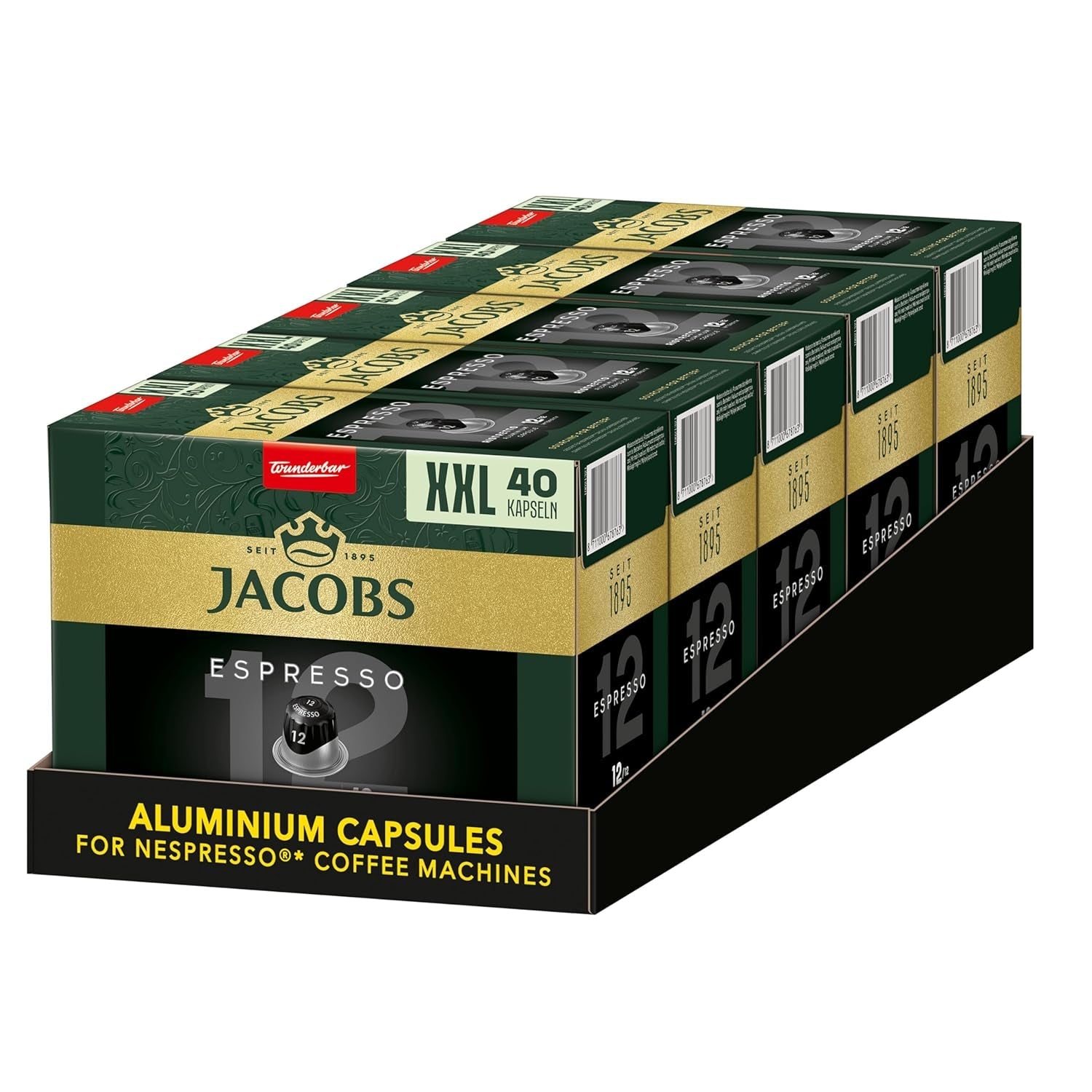 Jacobs Kaffeekapseln Espresso Ristretto, Megapack XXL, Intensidad 12/12, 5 x 40 Getränke, Nespresso* compatible Kaffee Kapseln, 200 Kapseln