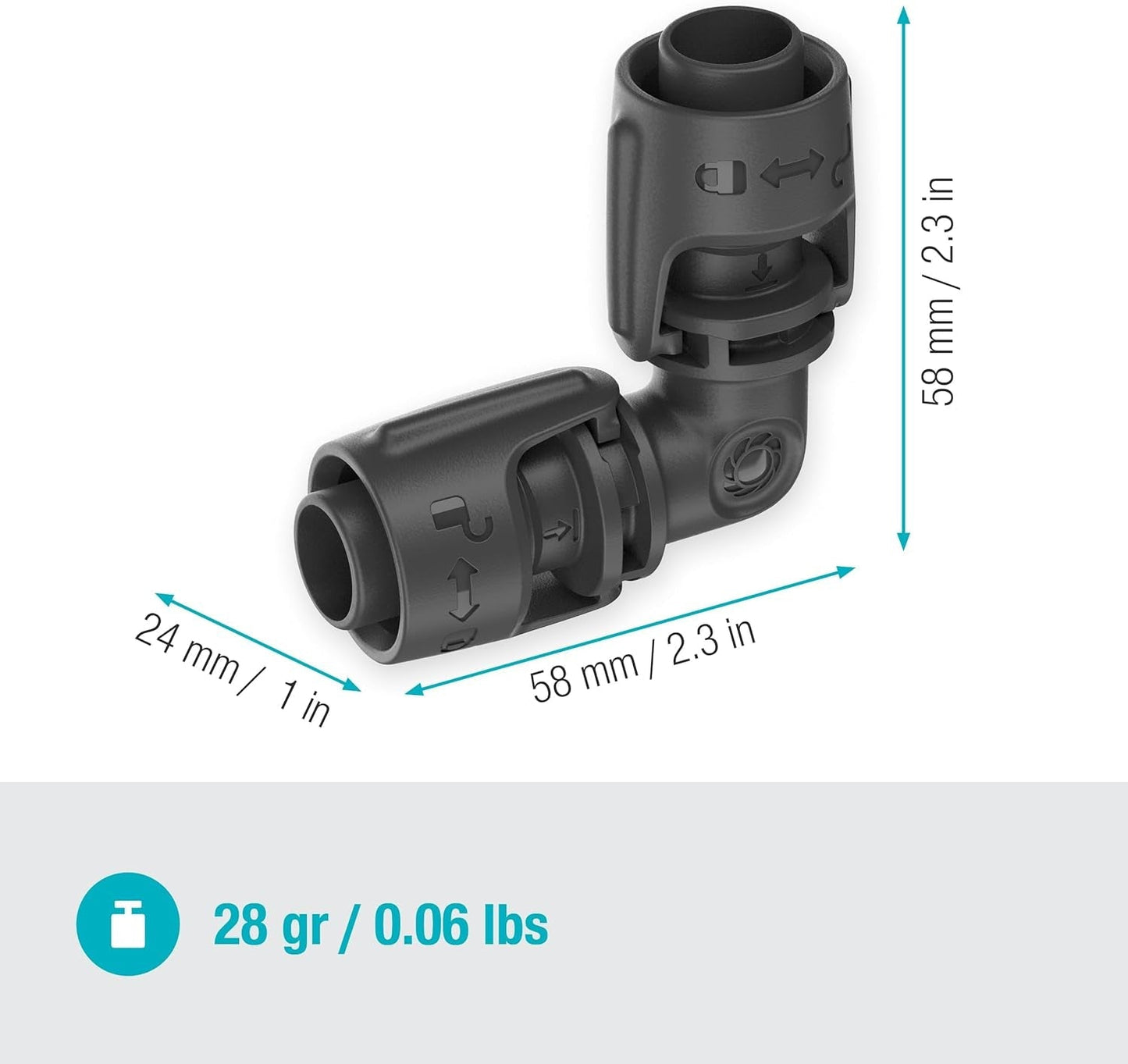 Sistema de riego por microgoteo Gardena, pieza en L de 13 mm (1/2"): conector de tubería para invertir tuberías de suministro de 13 mm, montaje sin herramientas, reutilizable (13202-20)