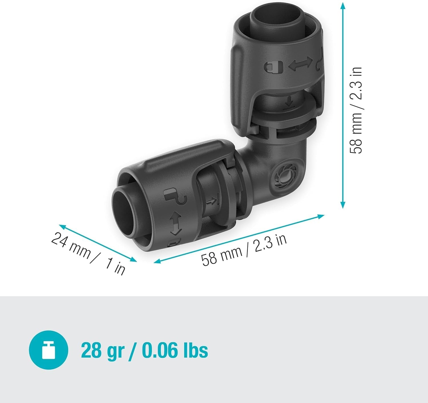 Sistema de riego por microgoteo Gardena, pieza en L de 13 mm (1/2"): conector de tubería para invertir tuberías de suministro de 13 mm, montaje sin herramientas, reutilizable (13202-20)