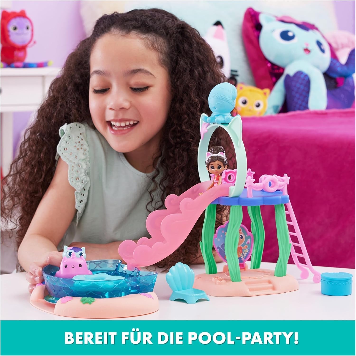 Casa de muñecas de Gabby, juego de fiesta en la piscina purificante con figuras de Gabby y suricata y habitación de lujo, Cakey Baking, Cakey Kitchen