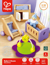 Hape Baby Room - Juego de habitación para muñecas de madera, muebles para muñecas, accesorios para casa de muñecas para niños pequeños, habitación para bebés en miniatura con columpio y accesorios, juego de rol para niños de 3 años