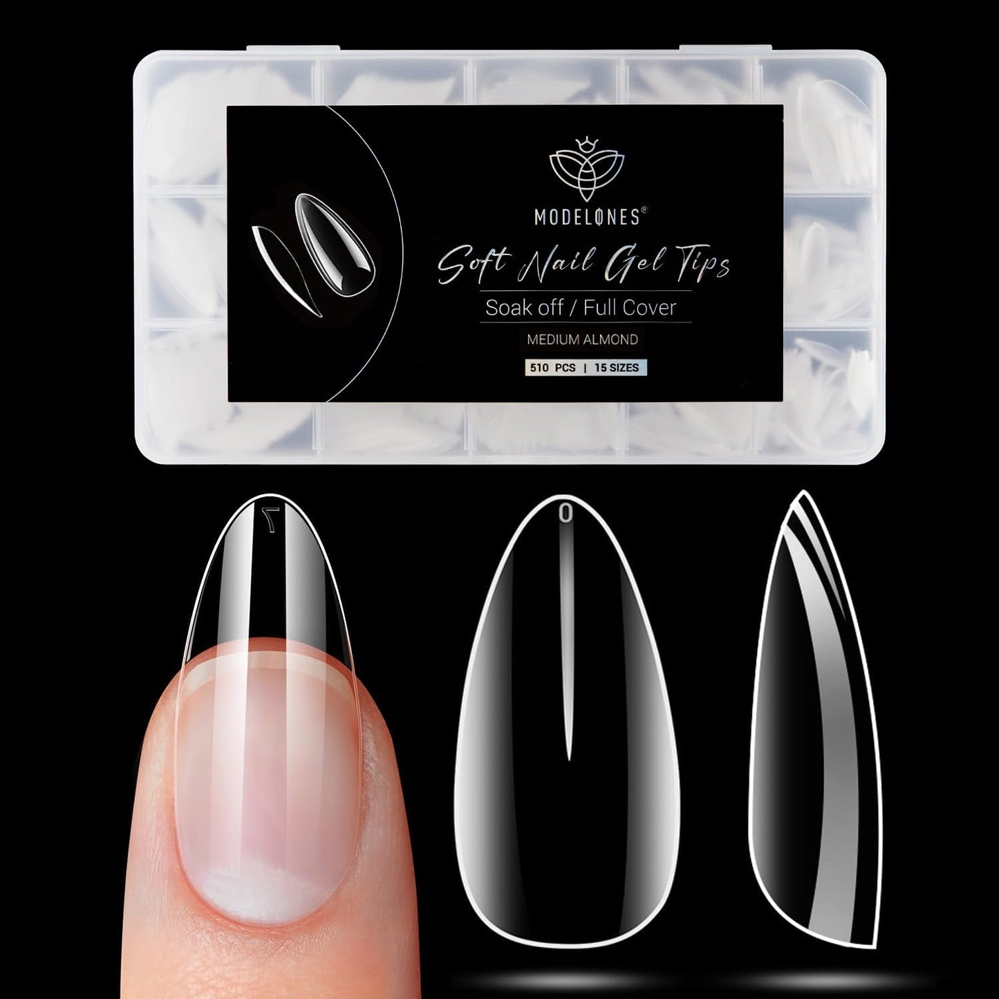 Modelones Puntas de Uñas 510 Piezas - Juego de Puntas de Uñas de Cobertura Completa, Juego de Puntas de Gel, Puntas de Uñas de Resina PMMA Prepulidas, Uñas Artificiales para Pegamento en Nail Art DIY, Squoval Corto
