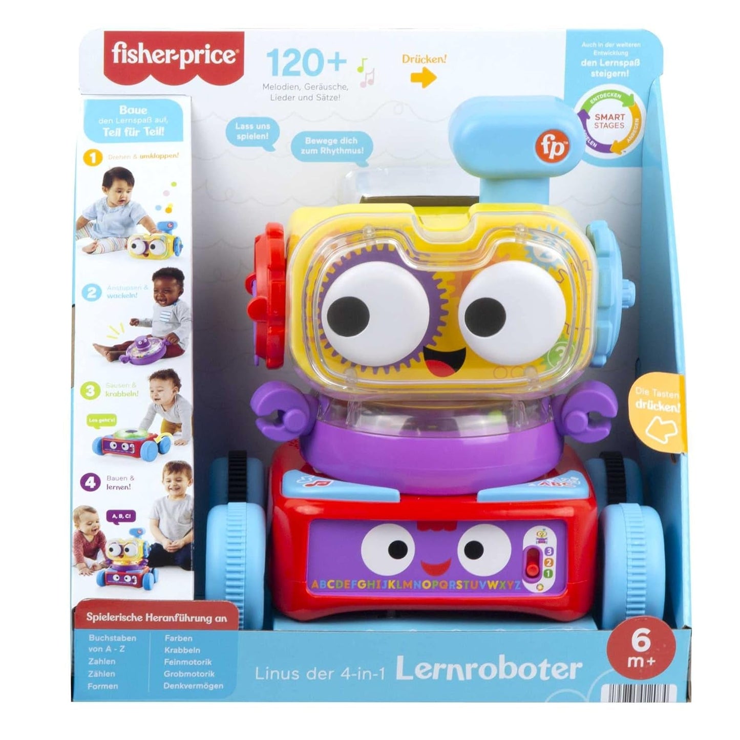 Fisher-Price Robot de Aprendizaje 4 en 1 Linus para Bebés y Niños Pequeños, Juguete a Partir de 6 Meses - Habla Alemana, HCK39 Juguetes Bebé Naty Shop